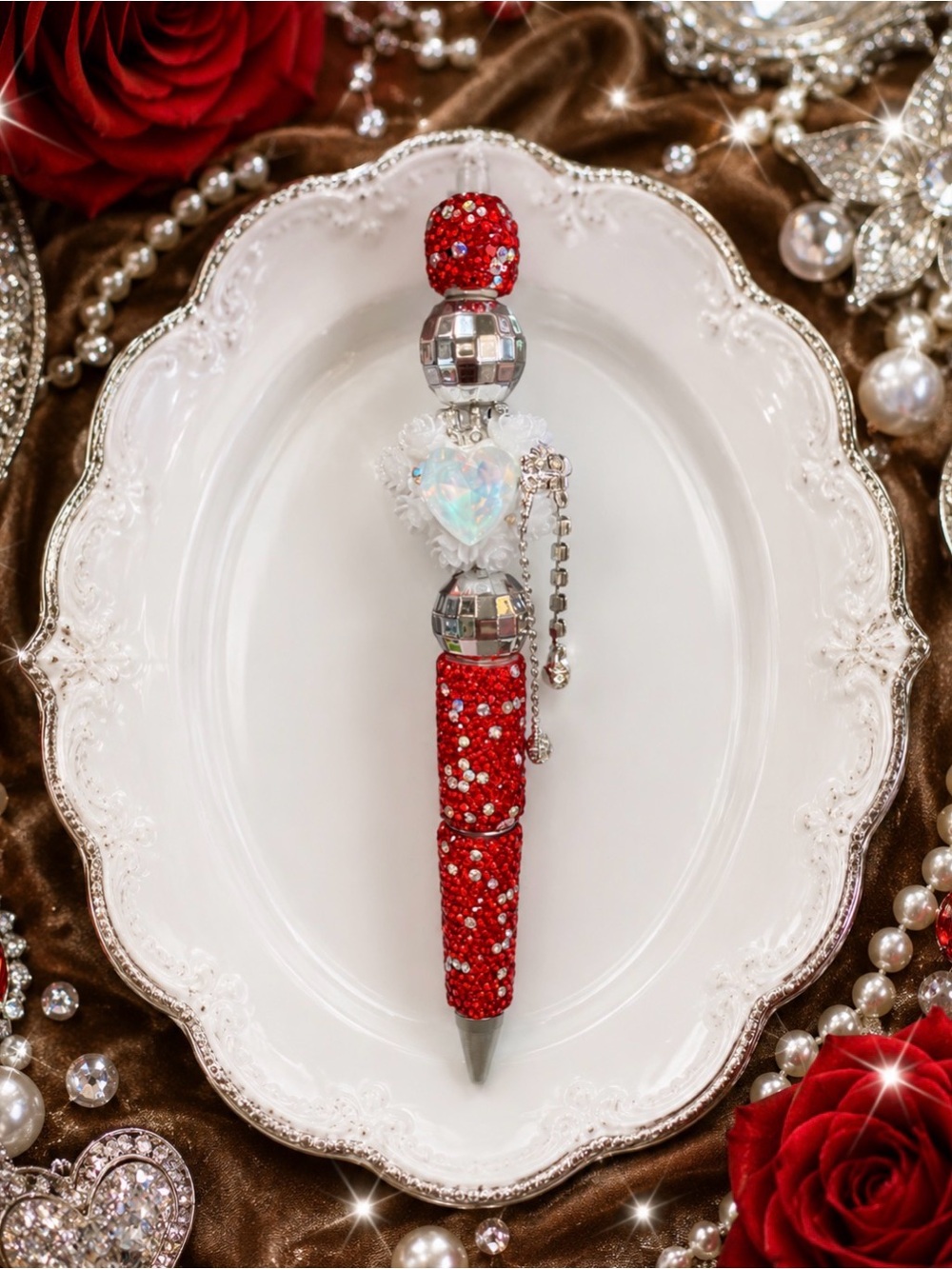 Hand Crafted Red Beaded Glam Pen